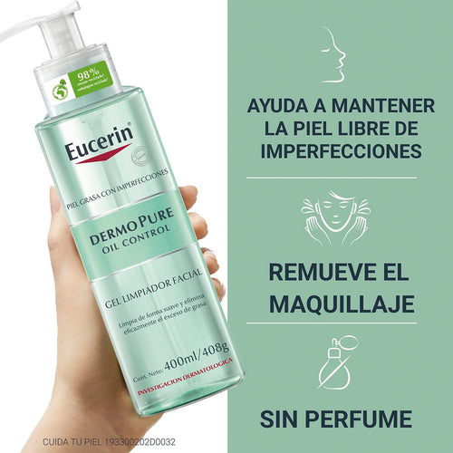 Eucerin - Gel Limpiador Facial Dermopure Piel Grasa y/o con Tendencia Acneica - 400 ml.