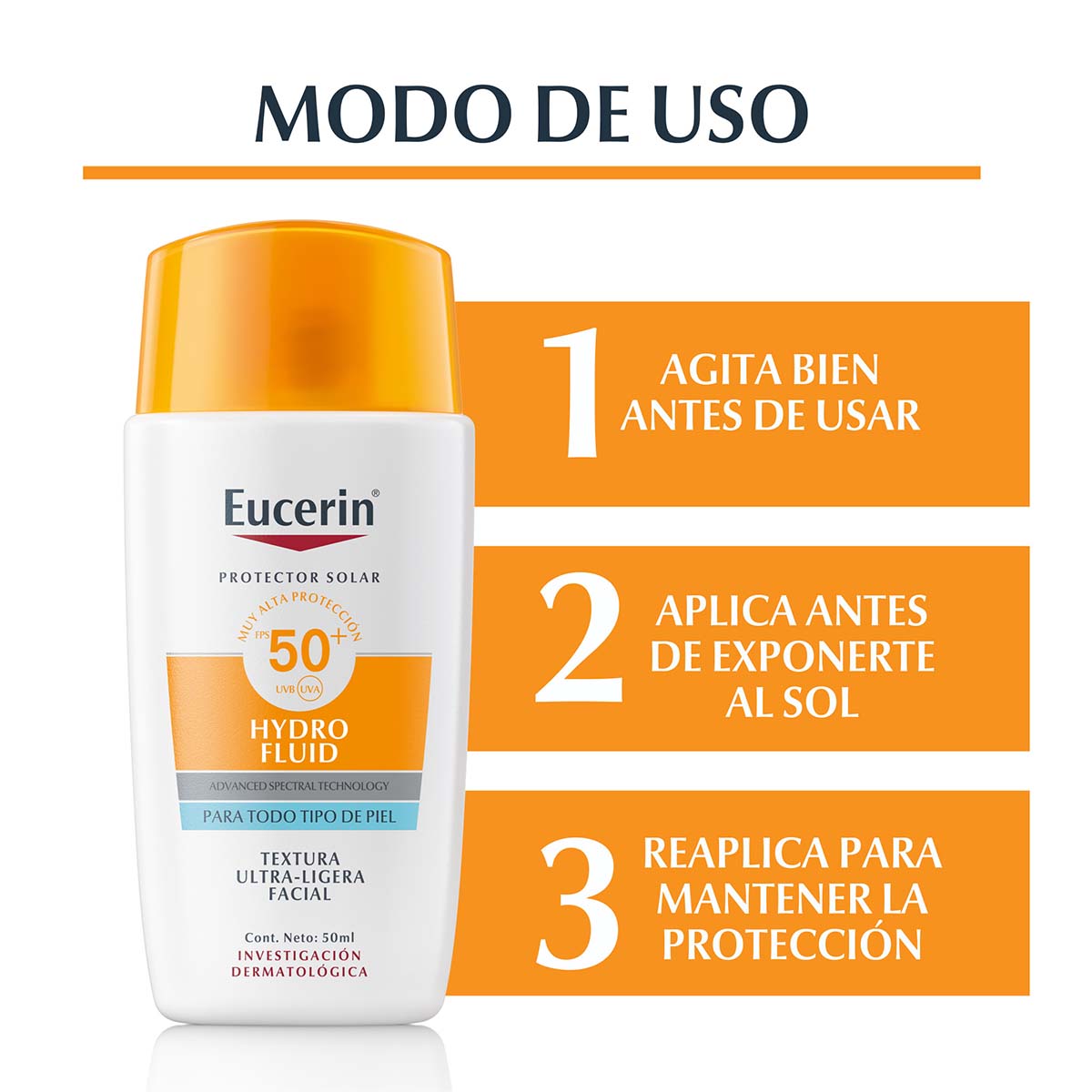 Eucerin - Sun Face Hydro-Fluid Protector Solar Facial Ultra-Ligero SPF 50+ - 50ml.