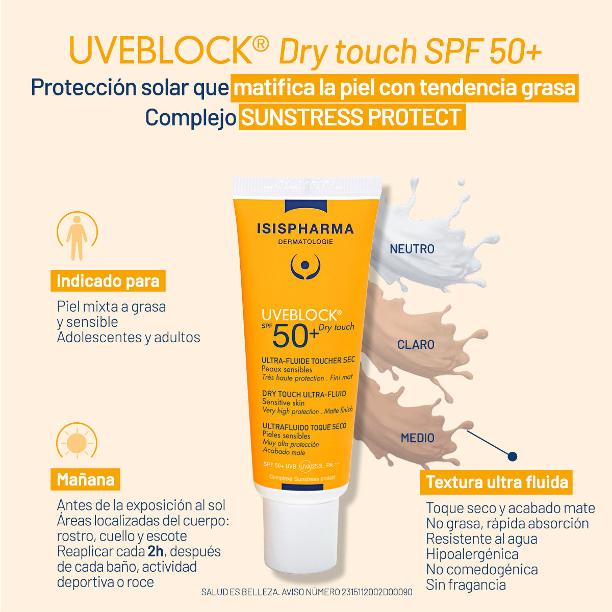 Isispharma - UVEBLOCK SPF50+ Dry Touch Con Color Medium – 40 ml.
