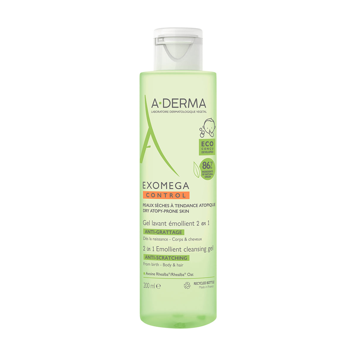 A-Derma - Exomega Gel Para Bebé 2 en 1 - 200 ml.