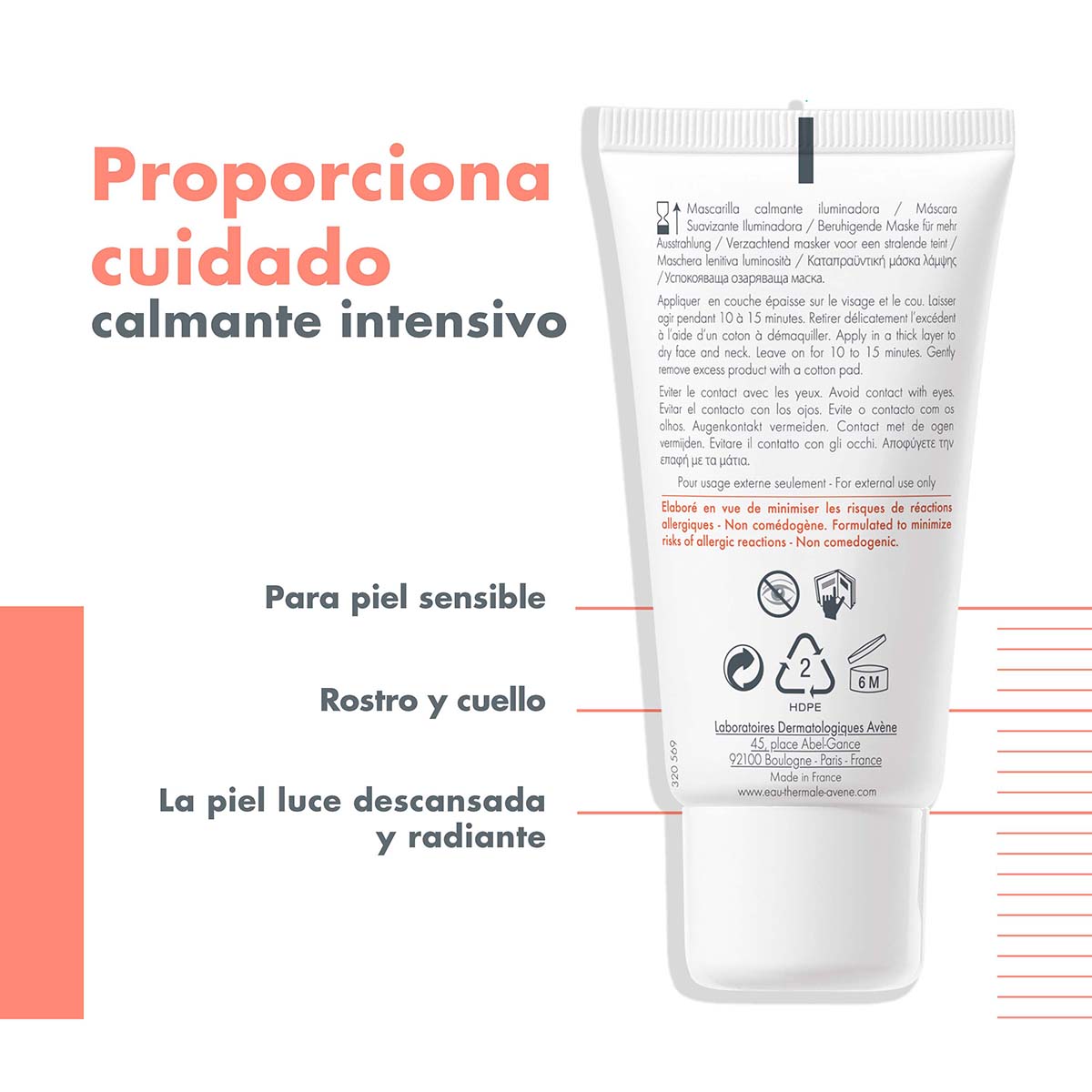 Avene - Mascarilla Facial Para Pieles Sensibles - 50 ml.