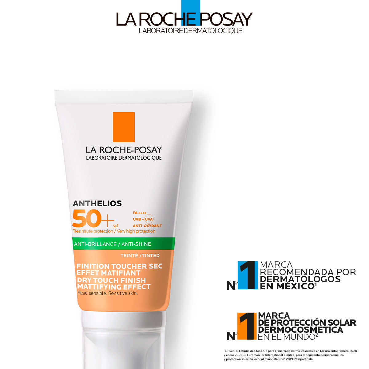 La Roche Posay - Anthelios XL Protector Solar Facial Toque Seco con Color Para Piel Grasa a Mixta FPS50+ - 50 ml.