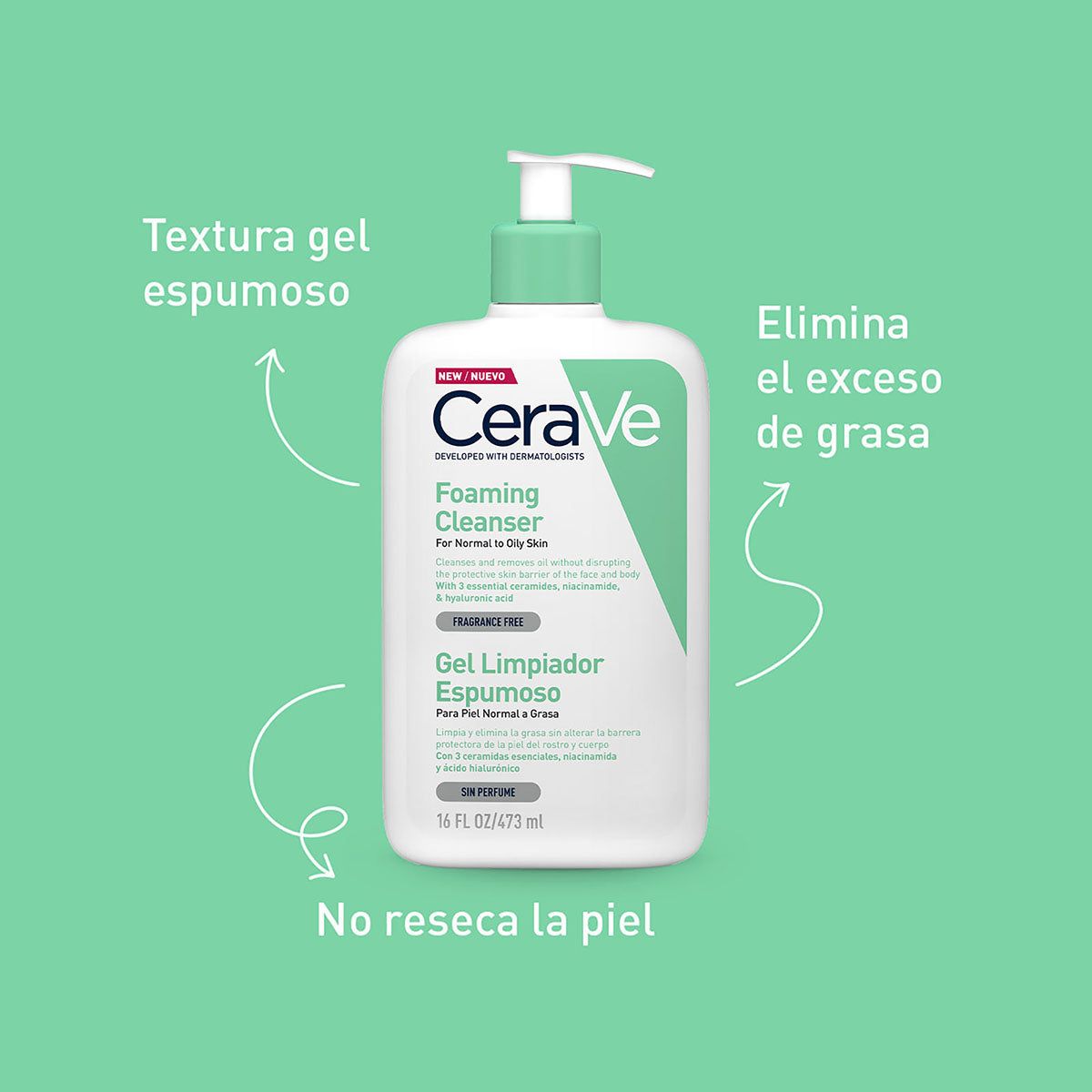 CeraVe - Gel Limpiador Espumoso – 473 ml.
