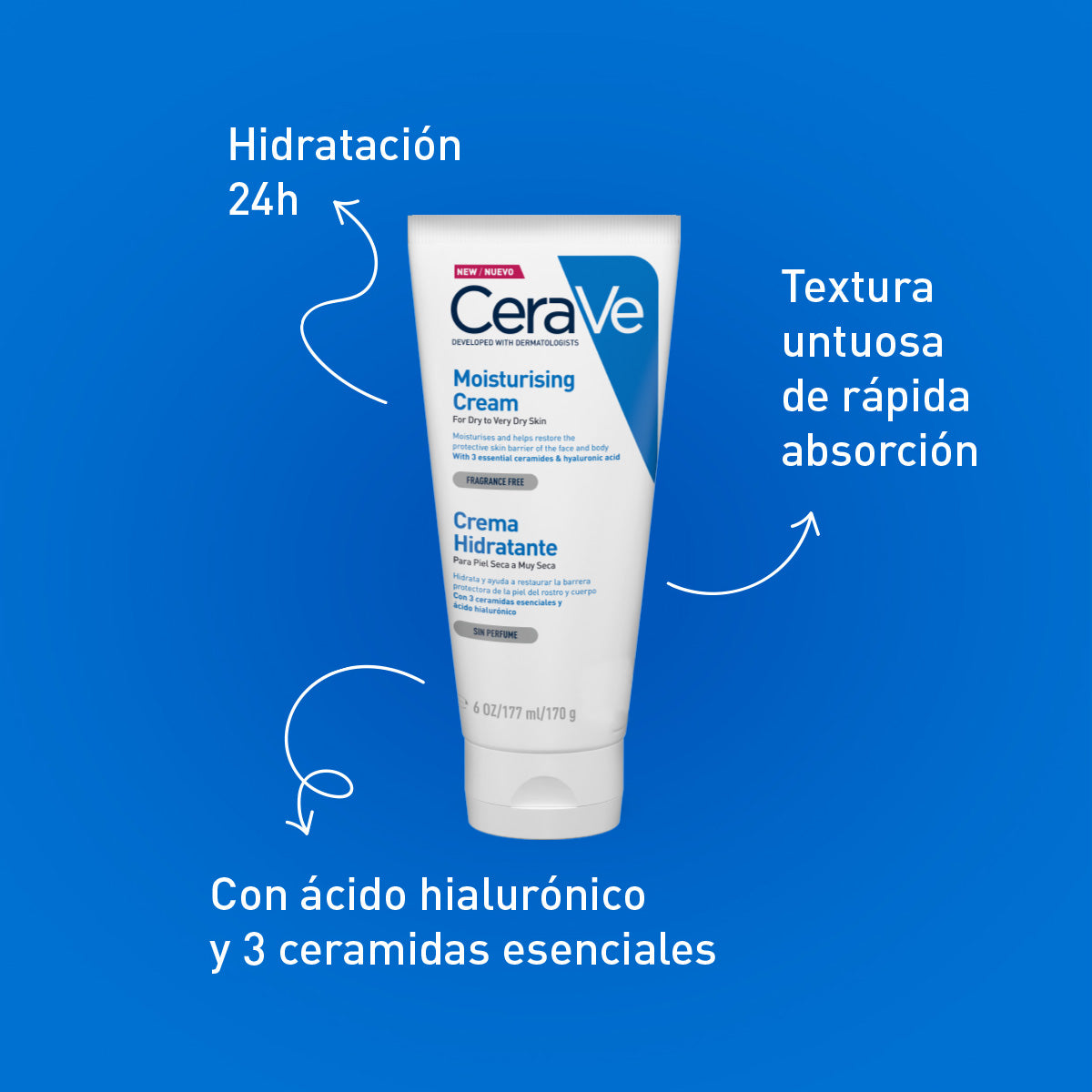 CeraVe - Crema Hidratante Facial Y Corporal – 170 ml.