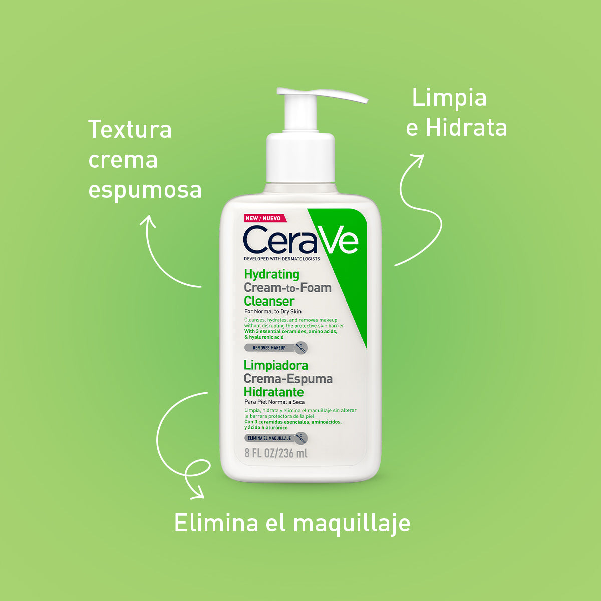 CeraVe - Limpiadora Crema-Espuma Hidratante – 236 ml.