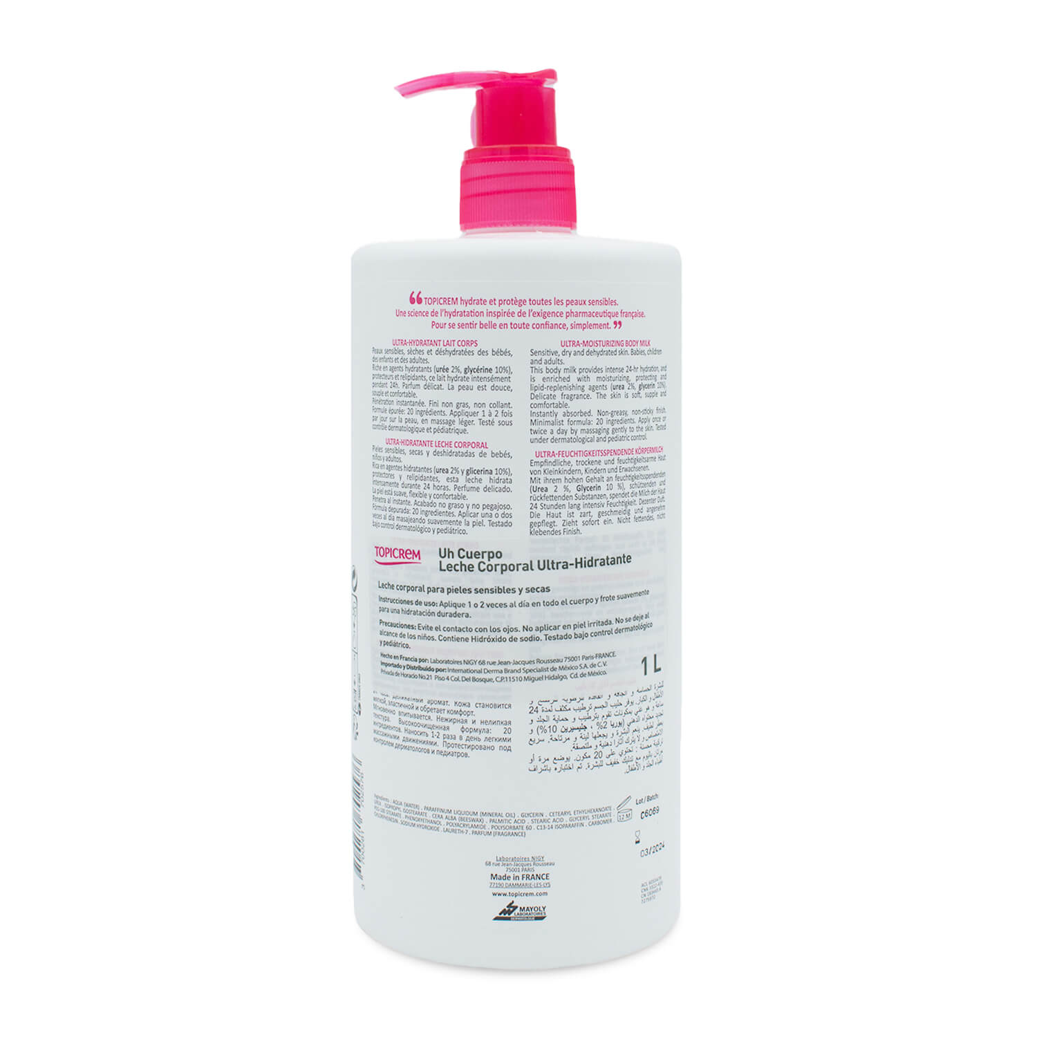 Topicrem - Crema para la Piel Sensible Leche Corporal ultra-hidratante - 1,000 ml.
