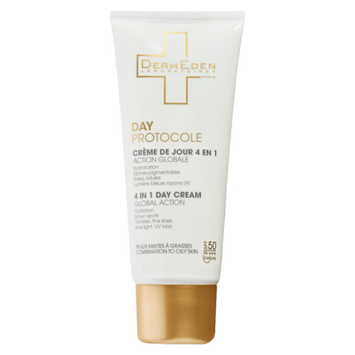 DermEden – Day Protocole 4 en 1 Crema Global Action SPF50+ Piel Mixta a Grasa – 50 ml.