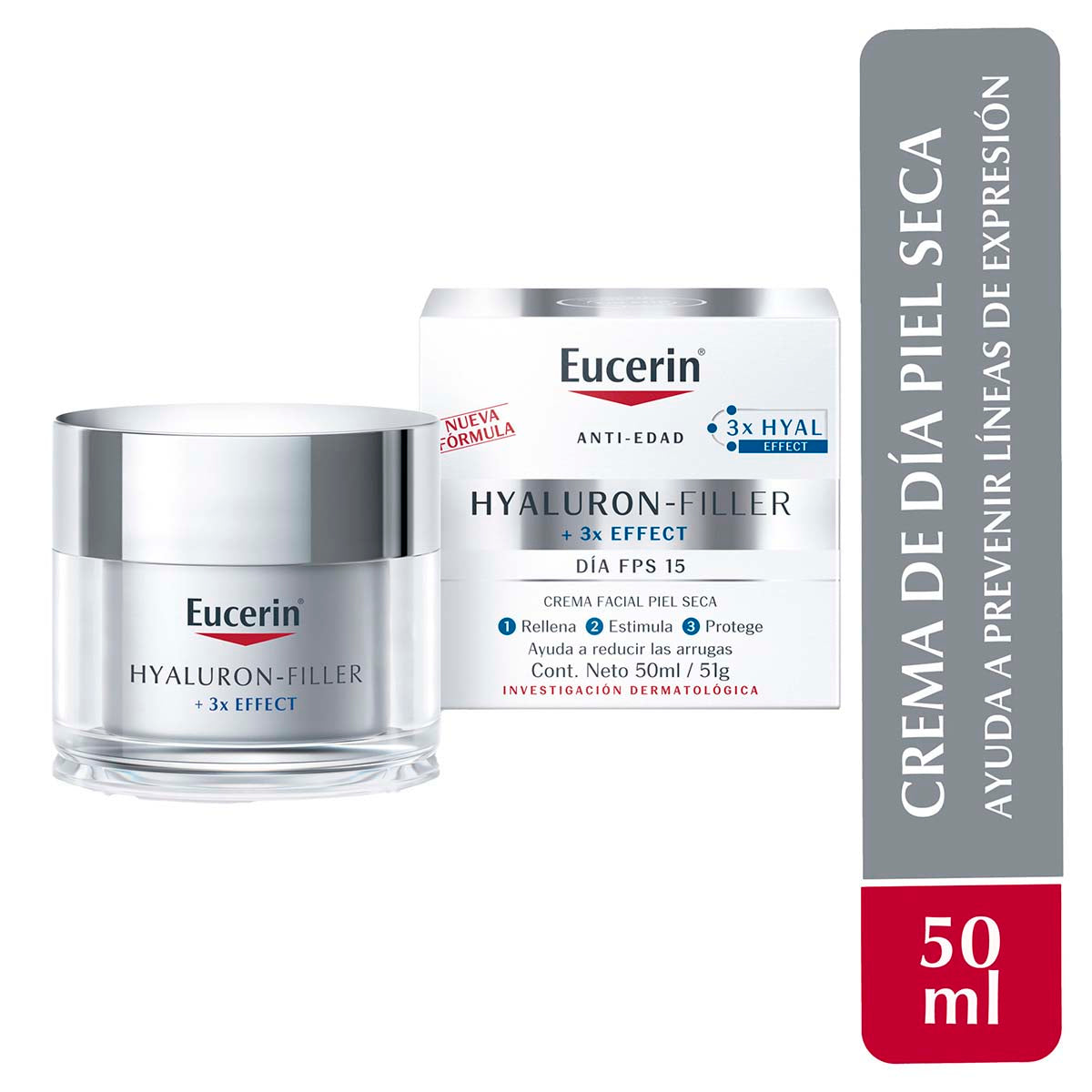 Eucerin - Hyaluron-Filler 3X Effect Crema facial antiarrugas de Día FPS 15 -50 ml.