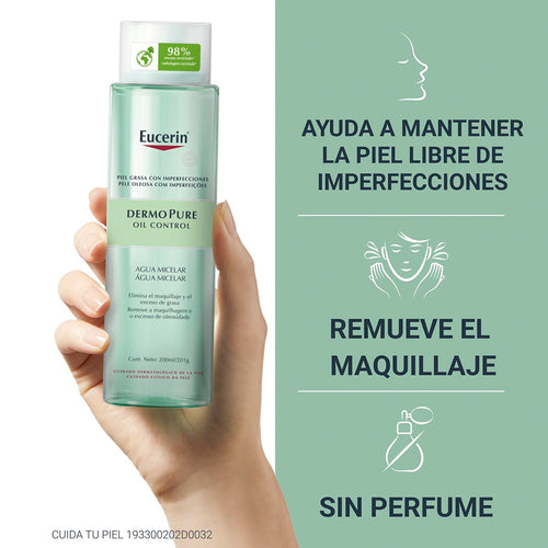 Eucerin - DermoPURE Agua Micelar Facial Piel Grasa y/o con Tendencia Acneica - 200 ml.