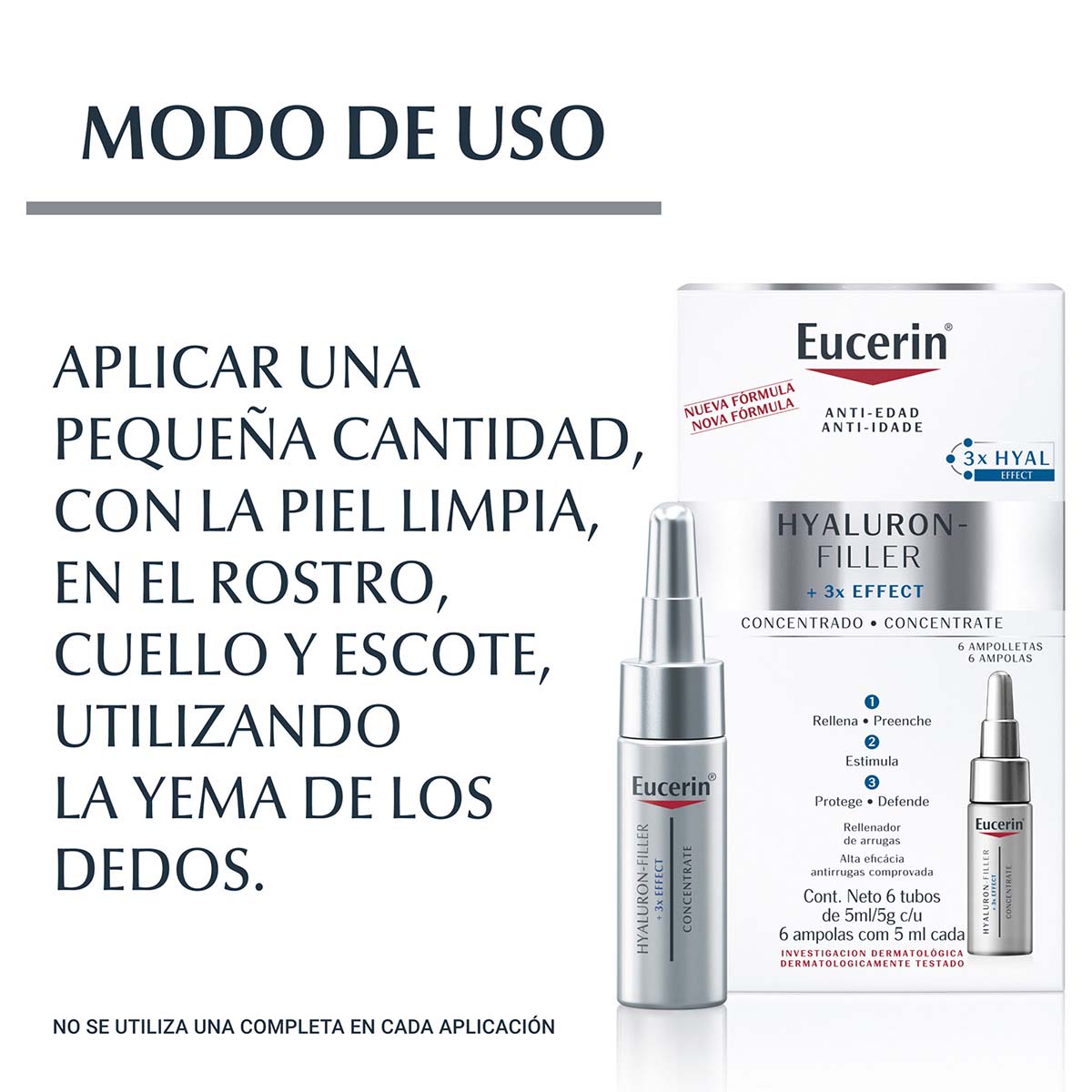 Eucerin - Serum Facial Concentrate Antiarrugas Hyaluron-Filler - 6 tubos de 5 ml c/u.
