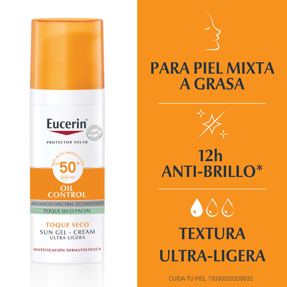 Eucerin - Oil Control Toque Seco Sin Color FPS50+ - 50 ml.
