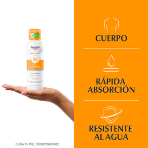 Eucerin - Protector Solar Corporal Spray Transparente Toque Seco Piel Sensible FPS 50 - 50ml.