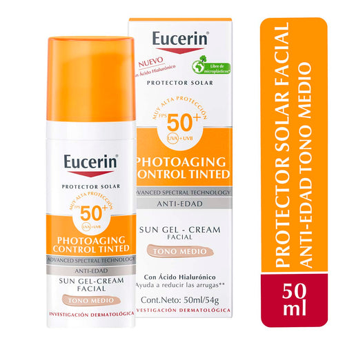 Eucerin - Protector Solar facial Photoaging Control Tinted Tono Medio FPS50+ - 50ml.