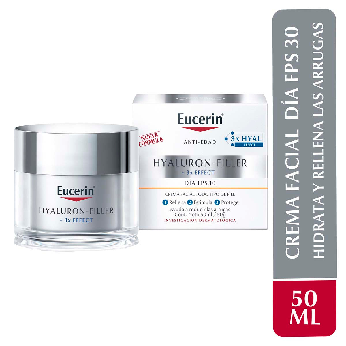 Eucerin - Hyaluron-Filler 3X Effect Crema Facial antiarrugas Día FPS 30 – 50 ml.