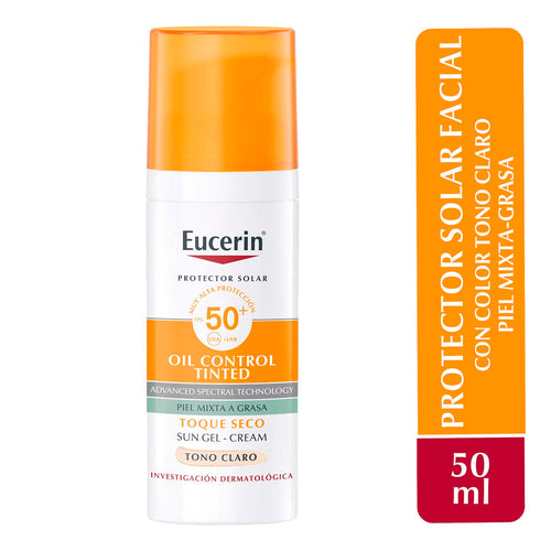 Eucerin - Sun Oil Control Tinted Protector Solar Facial Tono Claro FPS50+ -50 ml.