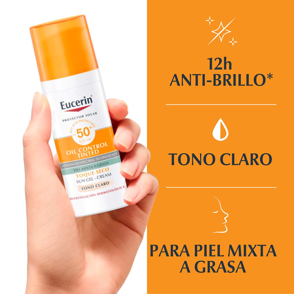 Eucerin - Sun Oil Control Tinted Protector Solar Facial Tono Claro FPS50+ -50 ml.