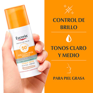 Eucerin - Sun Oil Control Tinted Protector Solar Facial Tono Medio FPS50+ - 50 ml.