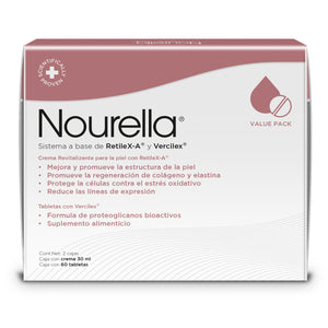 Nourella Kit Tabletas + Crema facial - 1 caja c/30 Tabletas + 1 tubo con 30 ml.