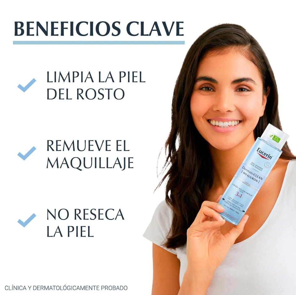 Eucerin - DermatoCLEAN Loción Micelar Limpiadora Facial 3 en 1 – 200 ml.