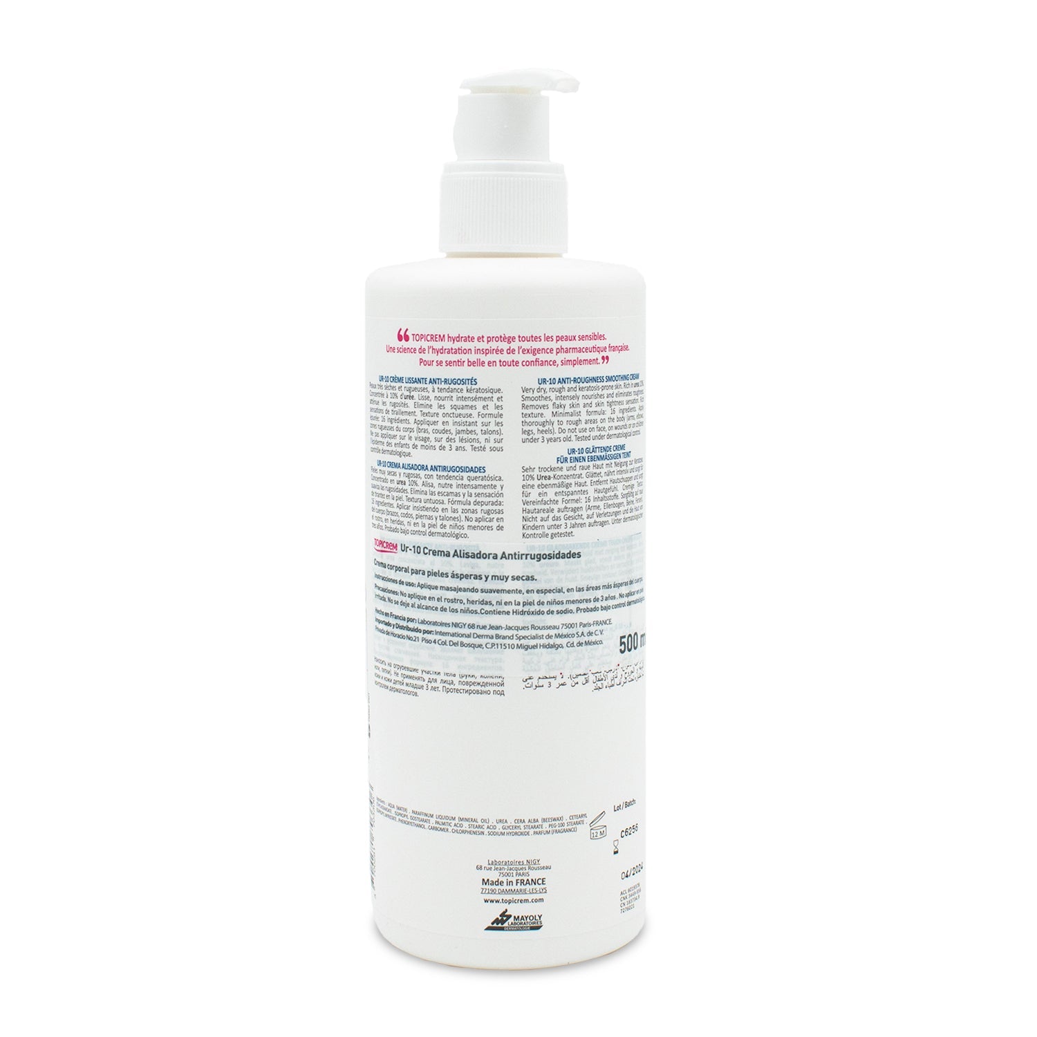 Topicrem - UR-10 Crema para la Piel Sensible Alisadora Antirrugosidades - 500 ml.