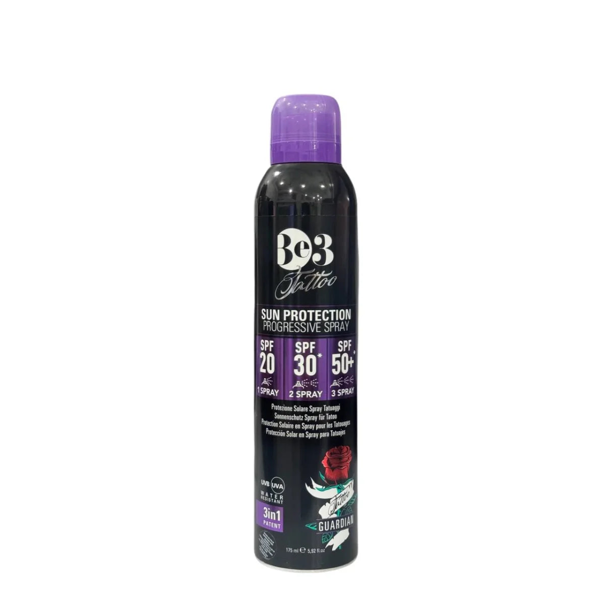 Be3 – Protector Solar para Tatuajes SPF 20/30/50+ – 175 ml.