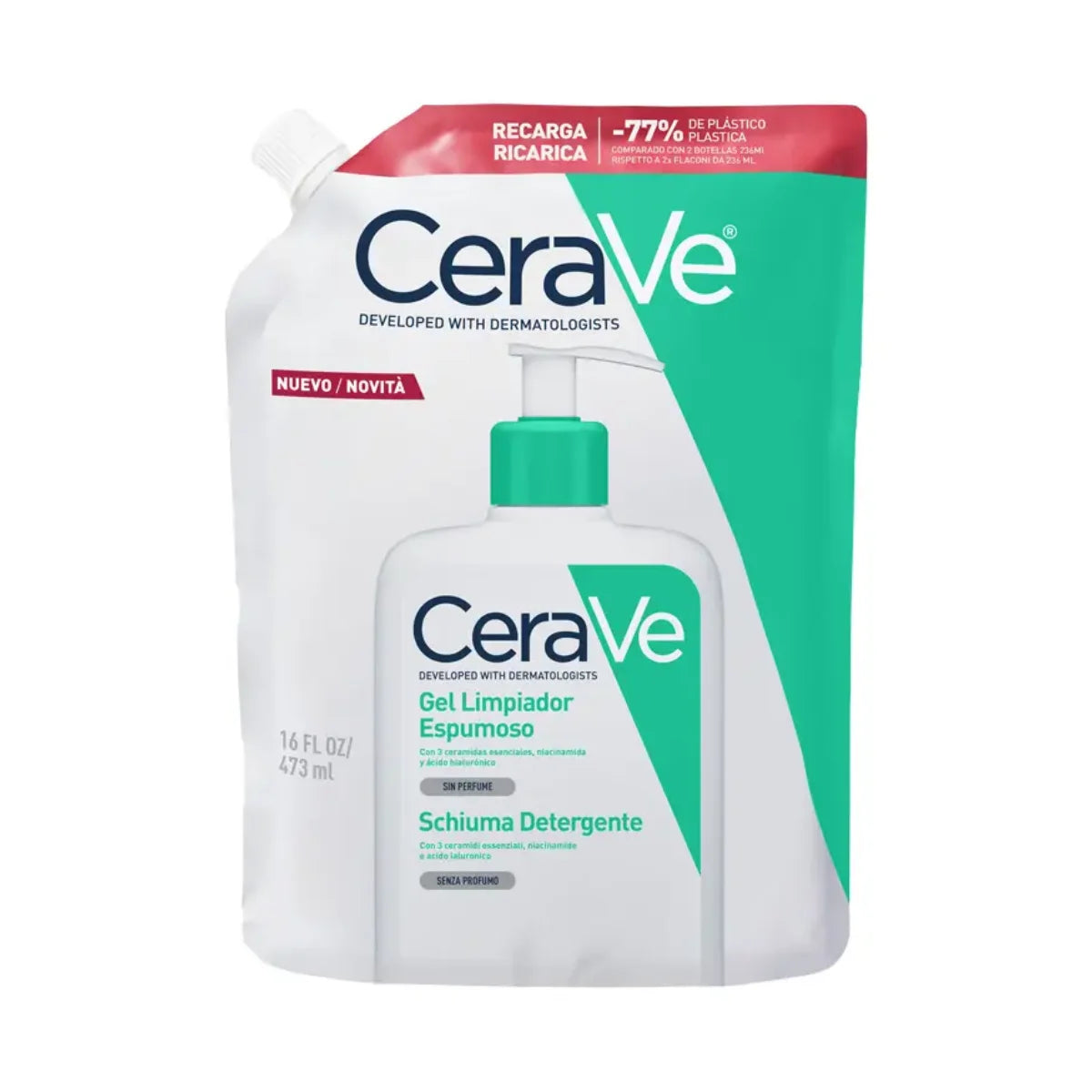 CeraVe – Gel Limpiador Espumoso Refill – 473 ml.