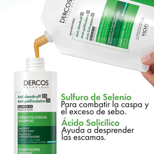 Vichy – Dercos DS Shampoo Anti Caspa Cabello Normal a Graso Refill - 390 ml.