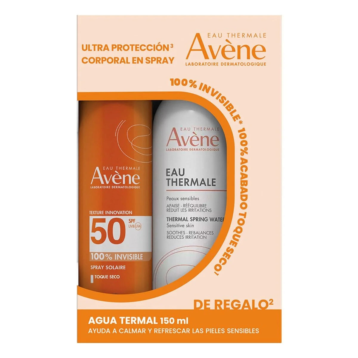 Avene – Kit SPF50 Sun Spray 100% Invisible + Eau Thermal Spray – 200 + 150 ml.