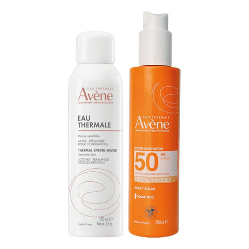 Avene – Kit SPF50 Sun Spray 100% Invisible + Eau Thermal Spray – 200 + 150 ml.