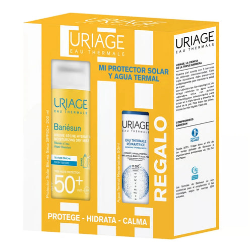 Uriage – Kit Bariésun Bruma Seca SPF50+ + Agua Termal Reparadora – 200 + 50 ml.