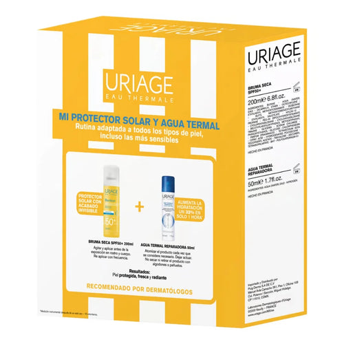 Uriage – Kit Bariésun Bruma Seca SPF50+ + Agua Termal Reparadora – 200 + 50 ml.