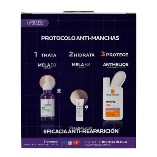 La Roche Posay – Kit MelaB3 Suero Concentrado Antimanchas + Anthelios UVMune 400 SPF50+ Fluido Antimanchas + Mela B3 Crema SPF30 – 30 + 50 + 3 ml.