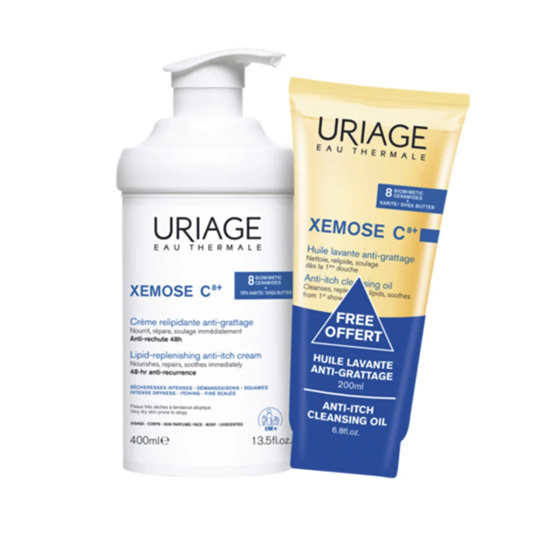Uriage – Kit Xemose C8+ Crema Relipidizante Anti-Irritaciones + Xemose C8+ Aceite Lavante – 400 + 200 ml.