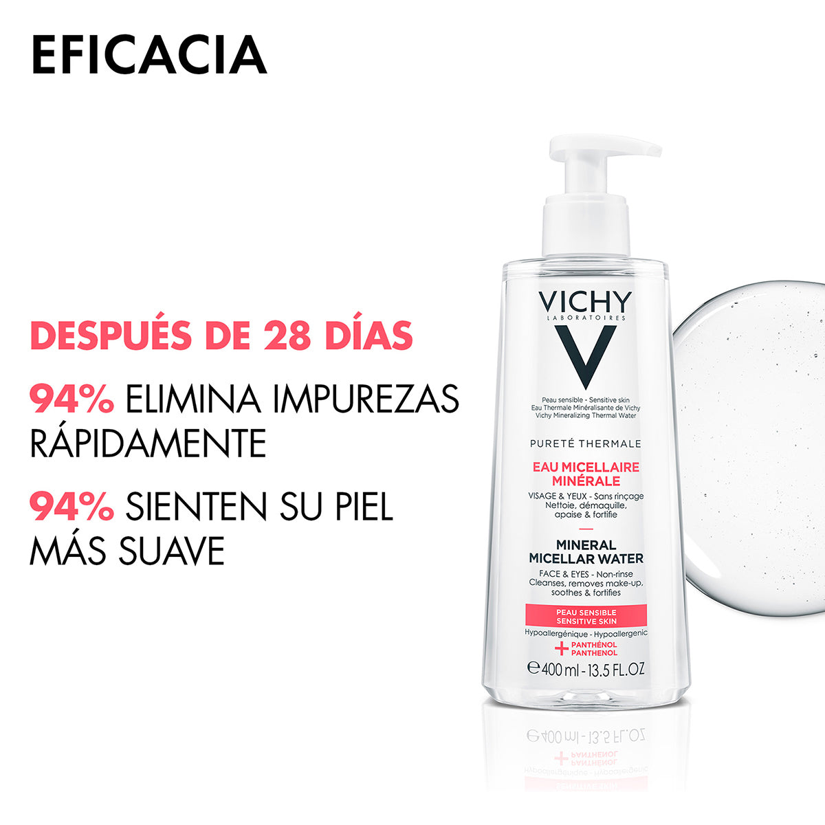 Vichy - Purethe Thermale, Agua Micelar Para Pieles Sensibles - 200 ml.