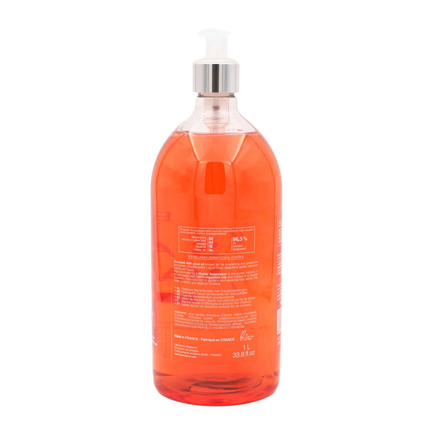 Beauterra - Jabón Artesanal Líquido de Marsella Flor de Naranjo - 1 L