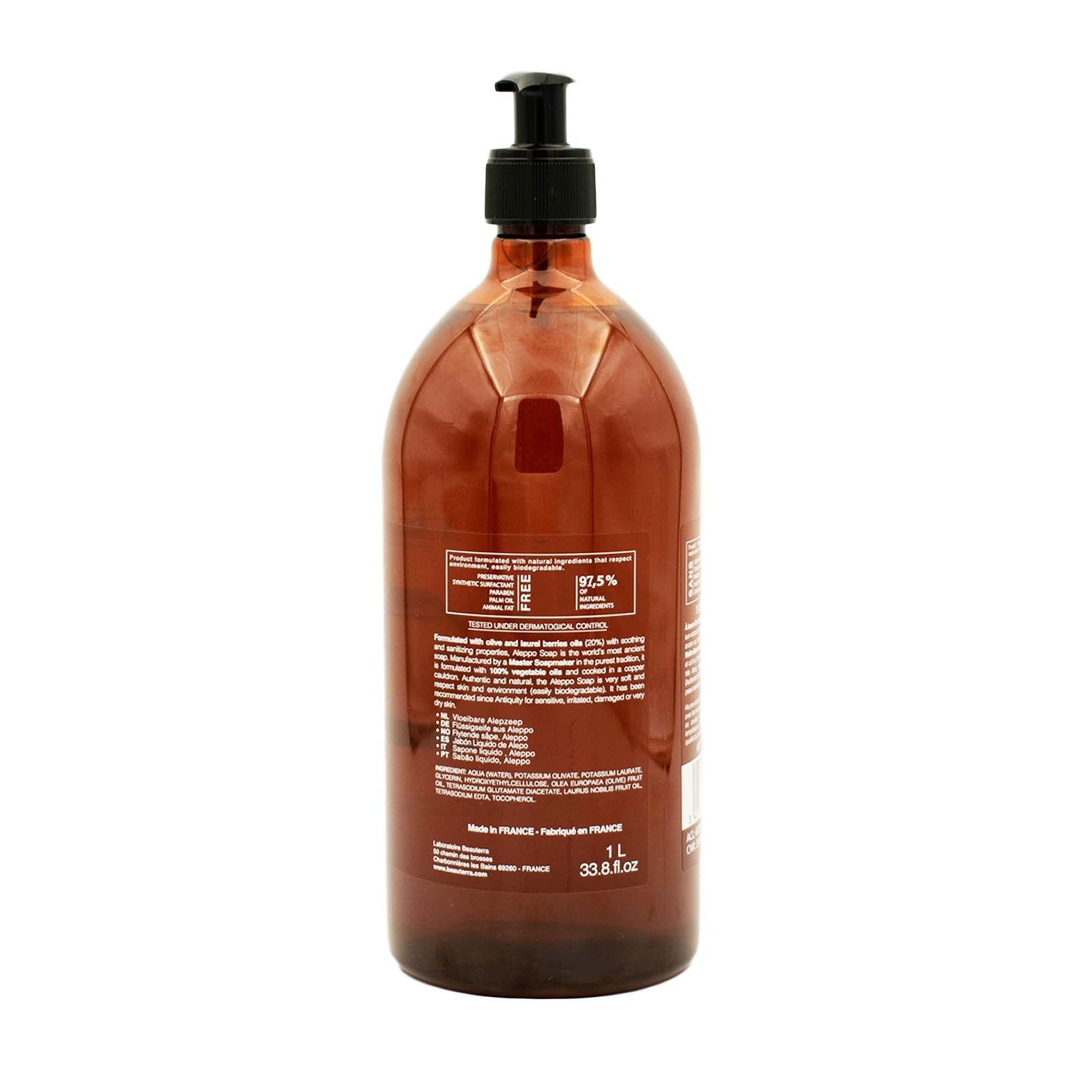 Beauterra - Jabón Artesanal Líquido de Alepo Aceite de Laurel - 1 L