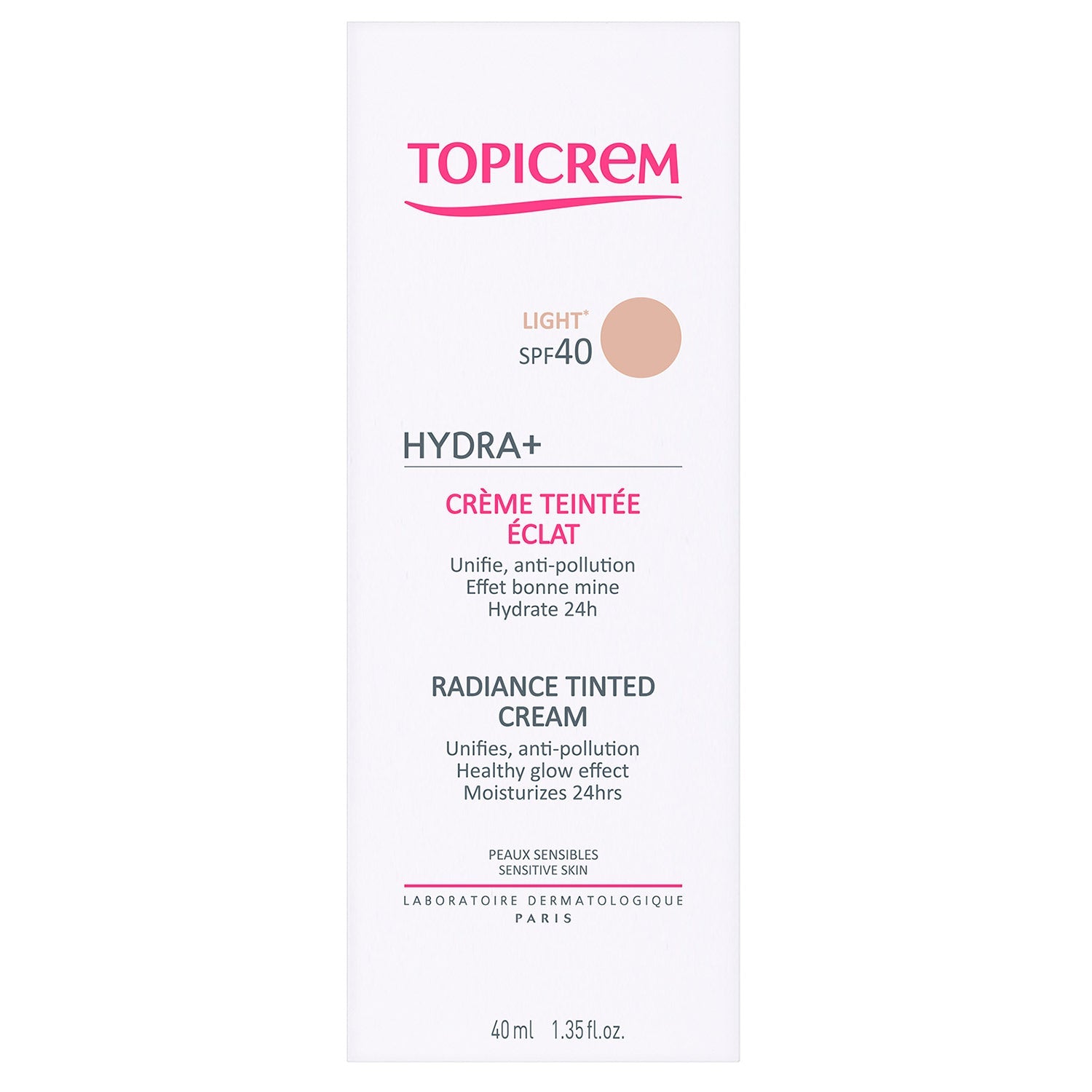 Topicrem - Hydra+ Crema para la Piel Sensible con Color Iluminadora Tono Ligero - 40 ml