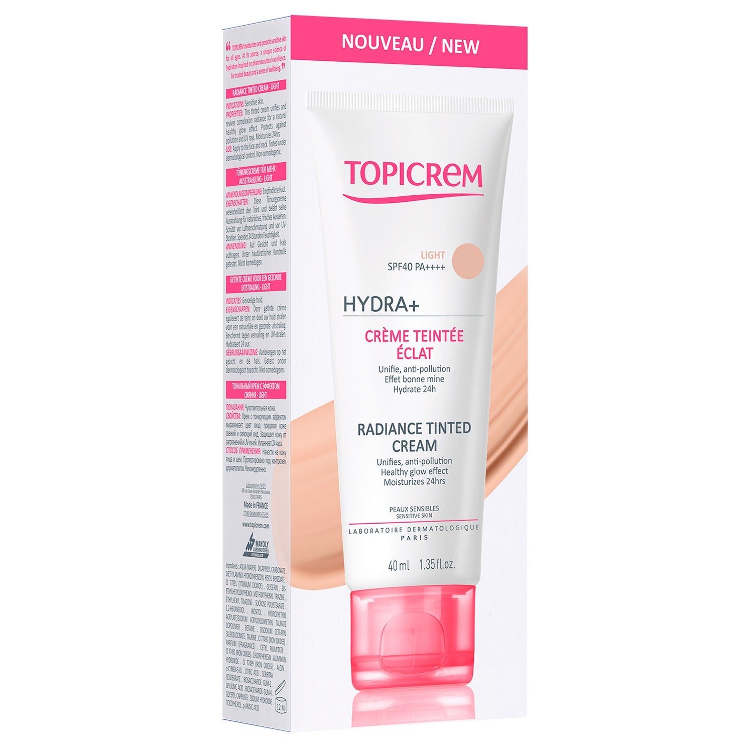 Topicrem - Hydra+ Crema para la Piel Sensible con Color Iluminadora Tono Ligero - 40 ml