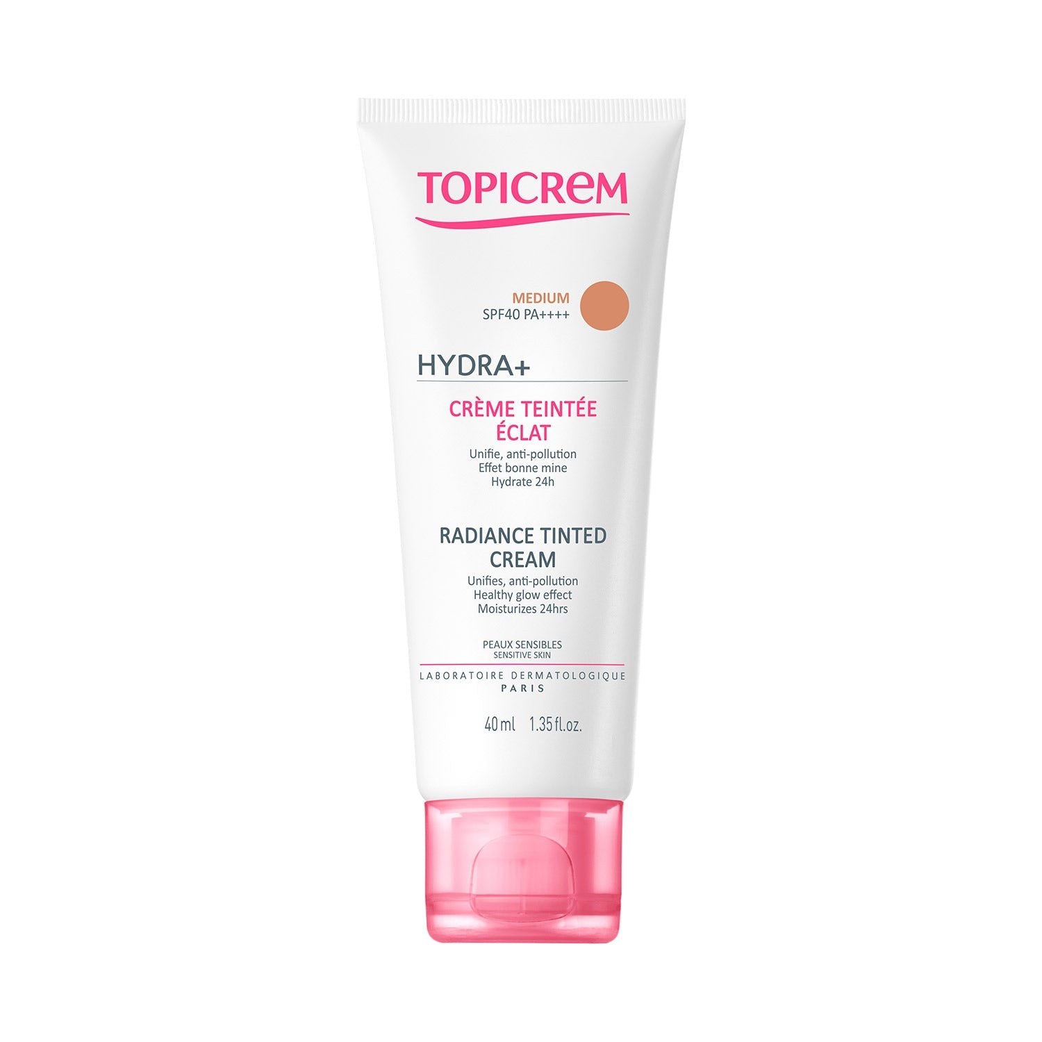 Topicrem - Hydra+ Crema para la Piel Sensible con Color Iluminadora Tono Medio - 40 ml