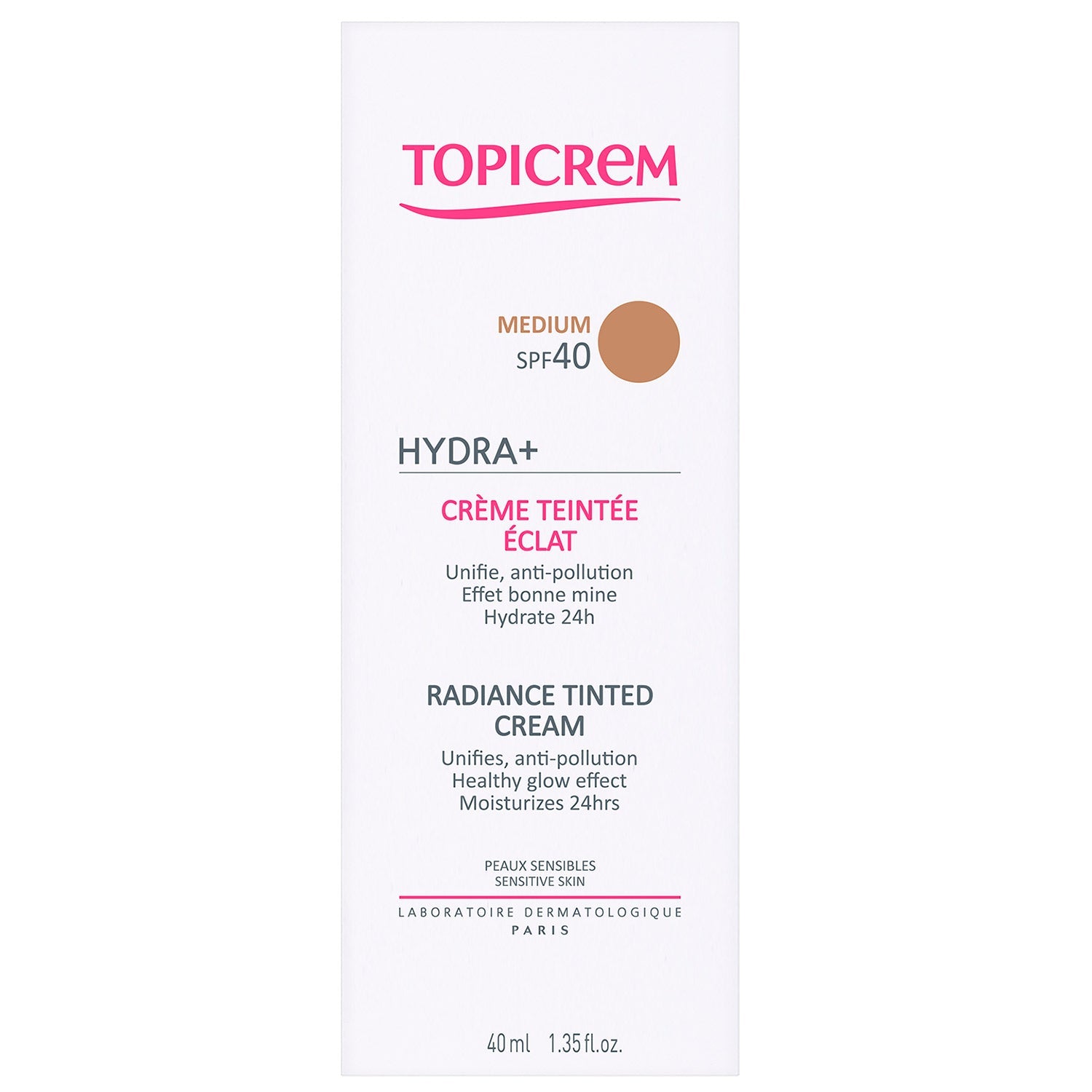 Topicrem - Hydra+ Crema para la Piel Sensible con Color Iluminadora Tono Medio - 40 ml