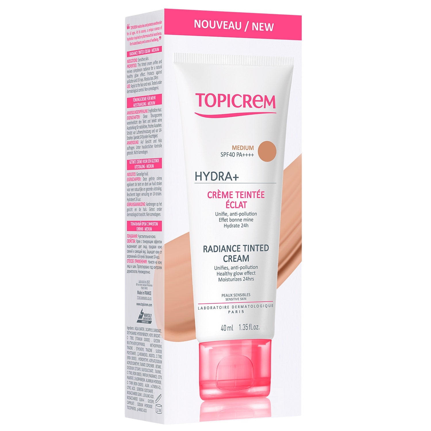 Topicrem - Hydra+ Crema para la Piel Sensible con Color Iluminadora Tono Medio - 40 ml